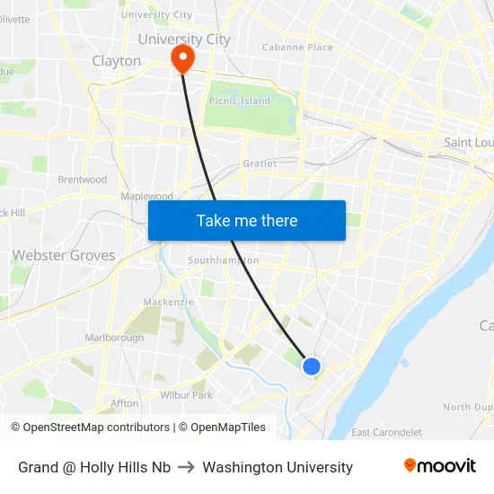 Grand @ Holly Hills Nb to Washington University map
