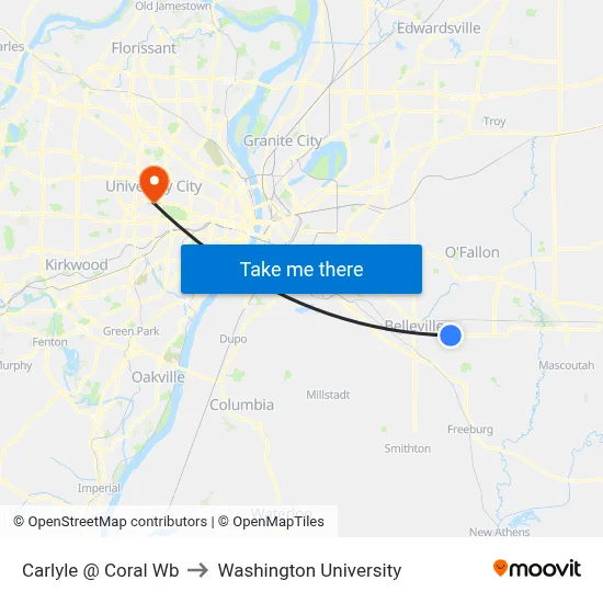 Carlyle @ Coral Wb to Washington University map