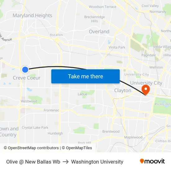 Olive @ New Ballas Wb to Washington University map