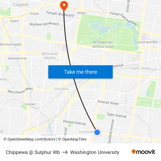 Chippewa @ Sulphur Wb to Washington University map