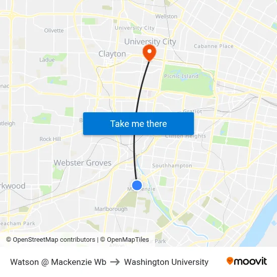 Watson @ Mackenzie Wb to Washington University map