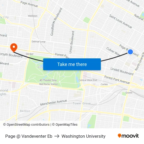 Page @ Vandeventer Eb to Washington University map