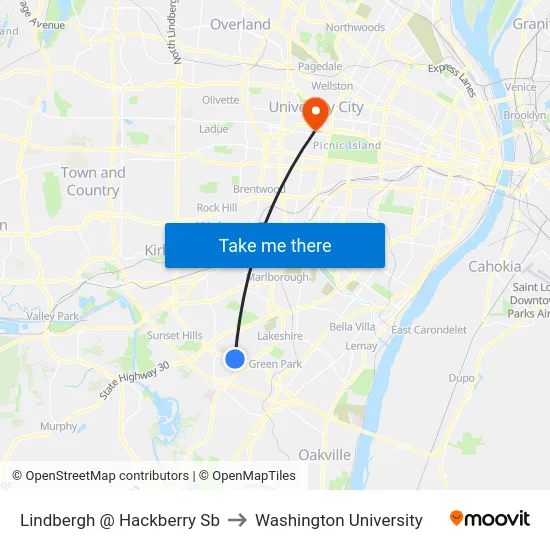Lindbergh @ Hackberry Sb to Washington University map
