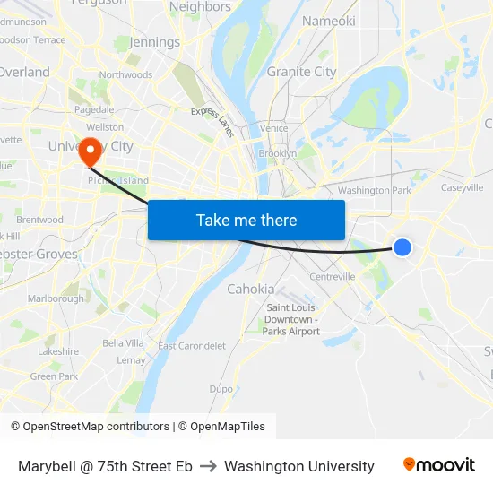 Marybell @ 75th Street Eb to Washington University map