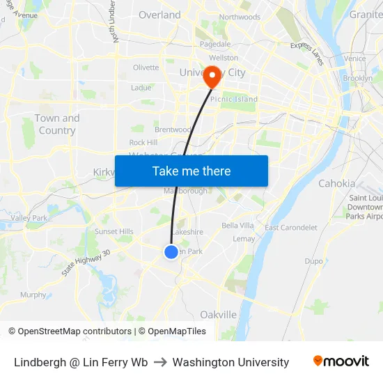 Lindbergh @ Lin Ferry Wb to Washington University map