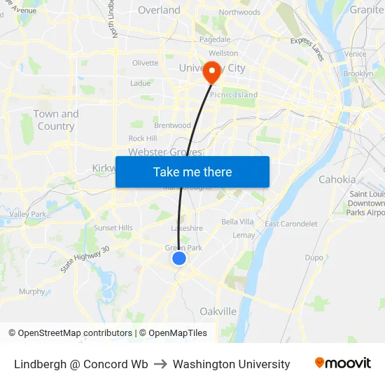 Lindbergh @ Concord Wb to Washington University map