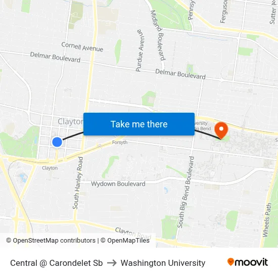 Central @ Carondelet Sb to Washington University map