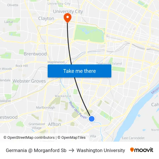 Germania @ Morganford Sb to Washington University map