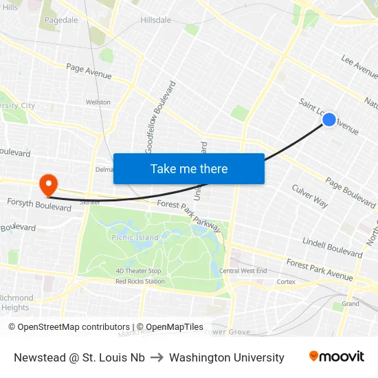 Newstead @ St. Louis Nb to Washington University map