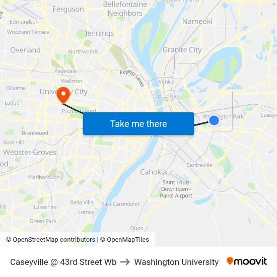 Caseyville @ 43rd Street Wb to Washington University map