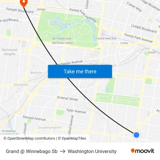 Grand @ Winnebago Sb to Washington University map
