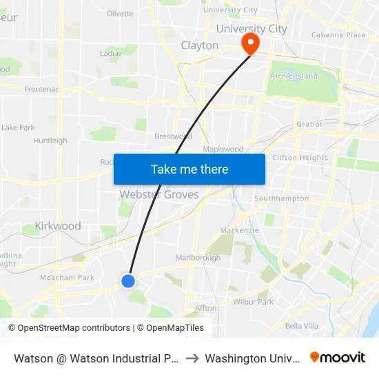 Watson @ Watson Industrial Park Wb to Washington University map