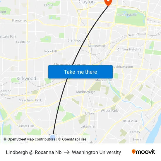 Lindbergh @ Roxanna Nb to Washington University map