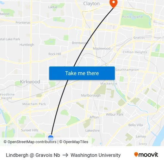 Lindbergh @ Gravois Nb to Washington University map