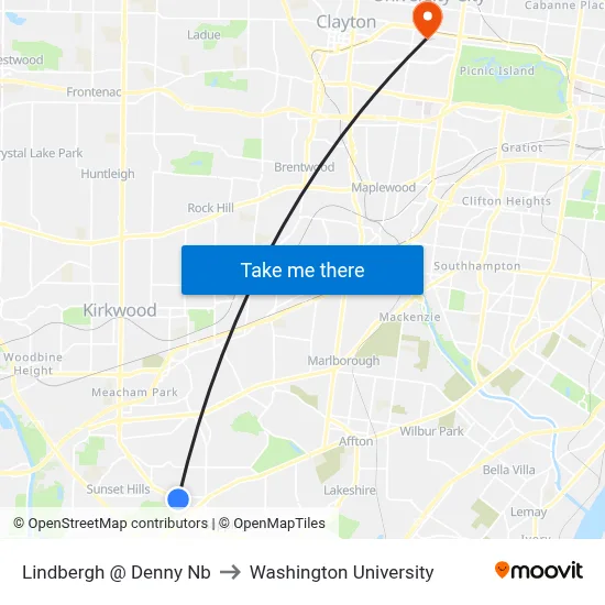 Lindbergh @ Denny Nb to Washington University map
