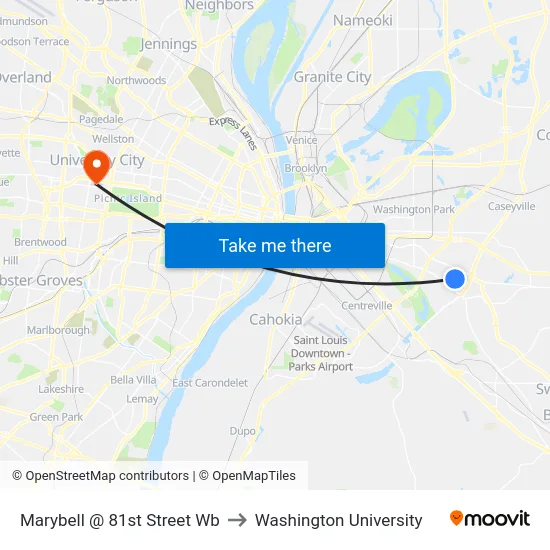 Marybell @ 81st Street Wb to Washington University map