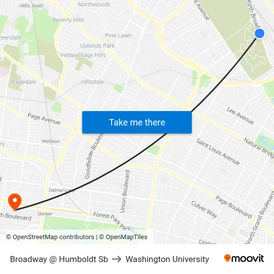Broadway @ Humboldt Sb to Washington University map