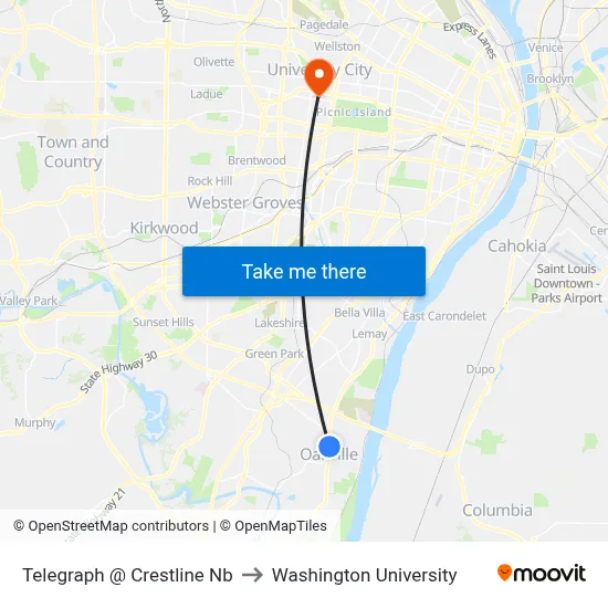 Telegraph @ Crestline Nb to Washington University map