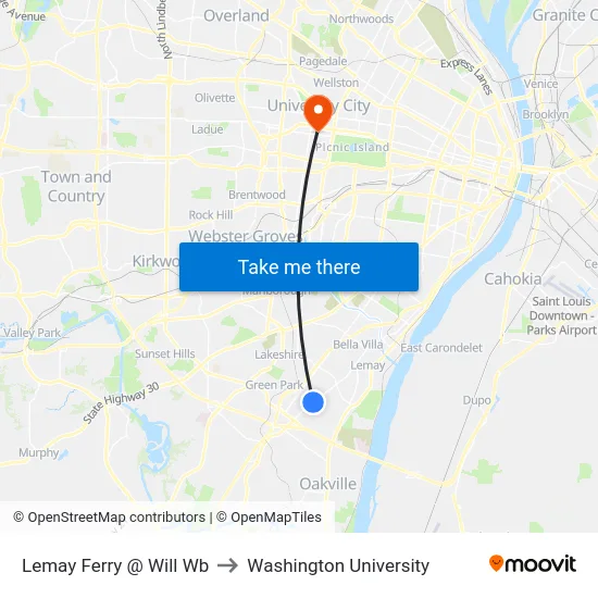 Lemay Ferry @ Will Wb to Washington University map