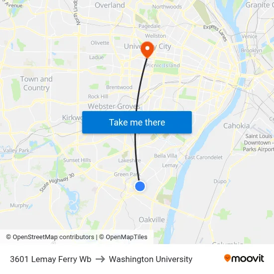 3601 Lemay Ferry Wb to Washington University map
