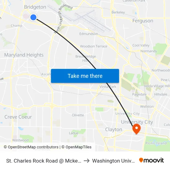 St. Charles Rock Road @ Mckelvey Eb to Washington University map