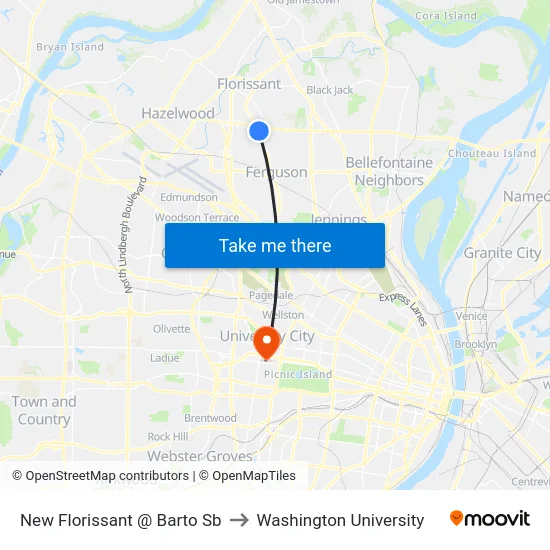 New Florissant @ Barto Sb to Washington University map