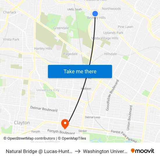 Natural Bridge @ Lucas-Hunt Wb to Washington University map
