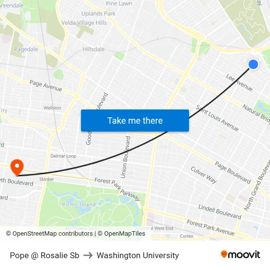 Pope @ Rosalie Sb to Washington University map