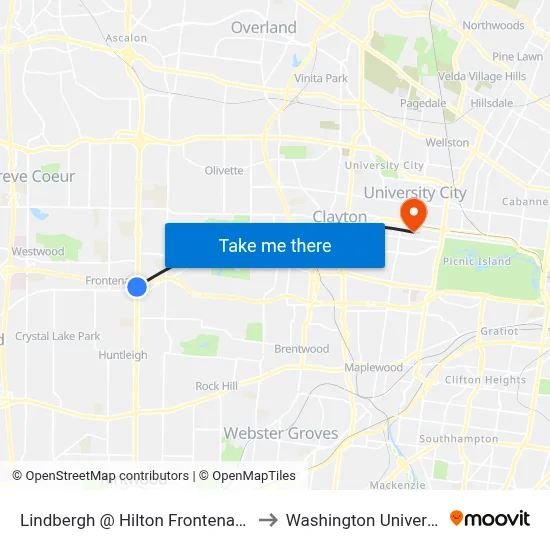 Lindbergh @ Hilton Frontenac Sb to Washington University map