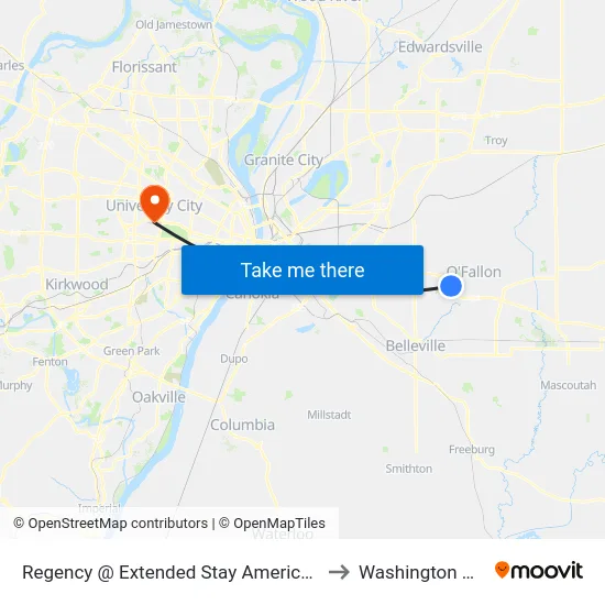 Regency @ Extended Stay America 2nd Entrance Nb to Washington University map
