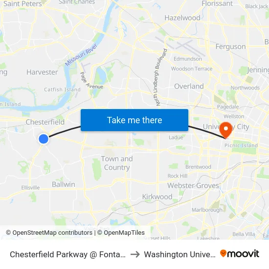 Chesterfield Parkway @ Fontaine Eb to Washington University map