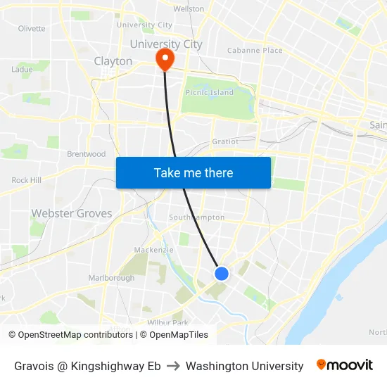 Gravois @ Kingshighway Eb to Washington University map