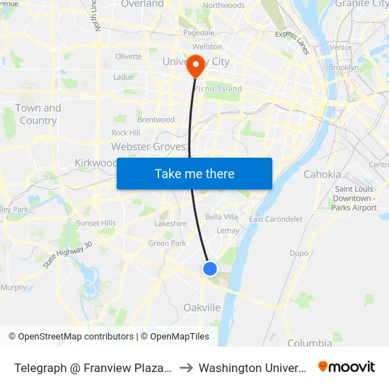 Telegraph @ Franview Plaza Eb to Washington University map