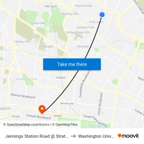 Jennings Station Road @ Stratford Sb to Washington University map