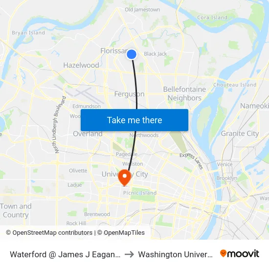 Waterford @ James J Eagan Sb to Washington University map
