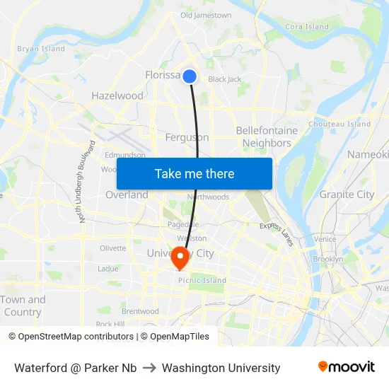 Waterford @ Parker Nb to Washington University map