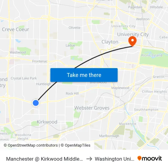 Manchester @ Kirkwood Middle School Wb to Washington University map