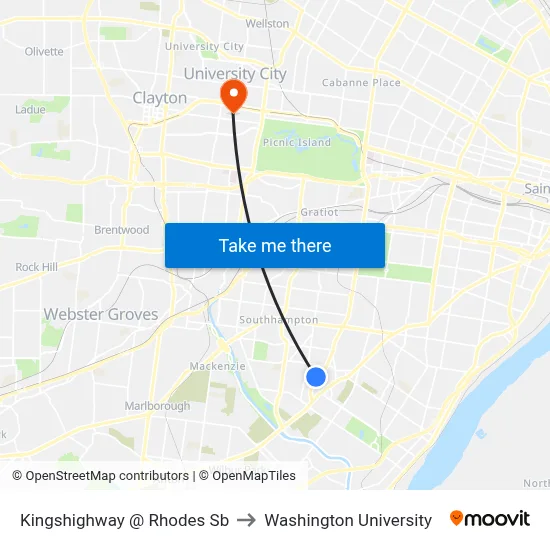 Kingshighway @ Rhodes Sb to Washington University map