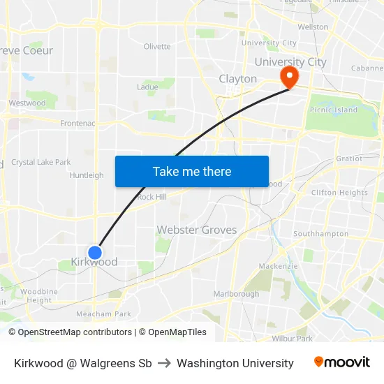 Kirkwood @ Walgreens Sb to Washington University map