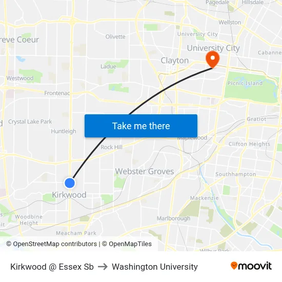 Kirkwood @ Essex Sb to Washington University map