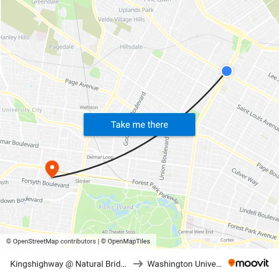 Kingshighway @ Natural Bridge Sb to Washington University map