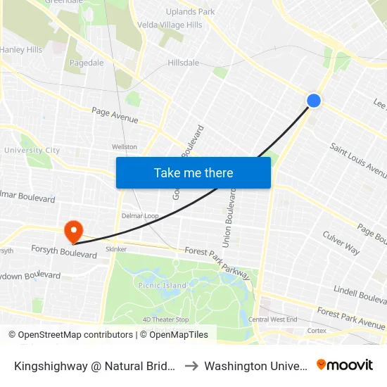 Kingshighway @ Natural Bridge Sb to Washington University map