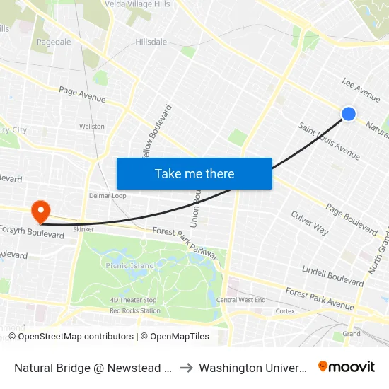 Natural Bridge @ Newstead Wb to Washington University map