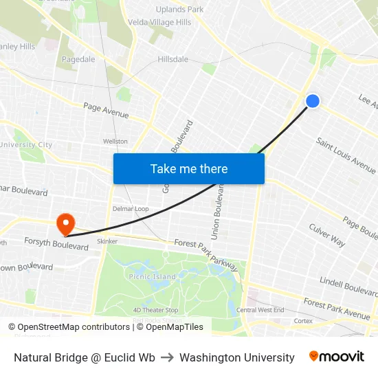 Natural Bridge @ Euclid Wb to Washington University map