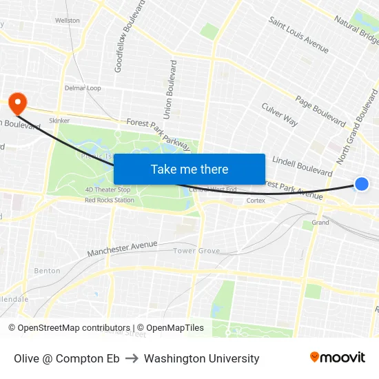 Olive @ Compton Eb to Washington University map