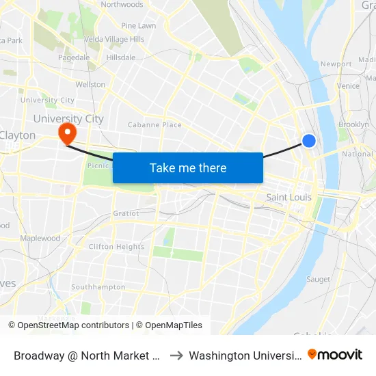 Broadway @ North Market Nb to Washington University map