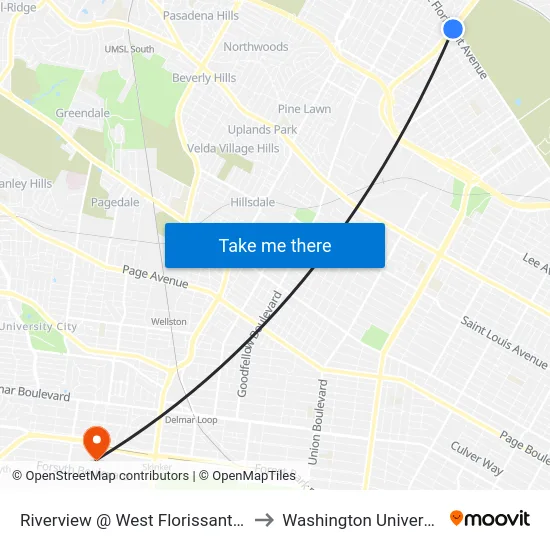 Riverview @ West Florissant Nb to Washington University map
