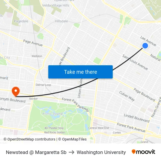 Newstead @ Margaretta Sb to Washington University map