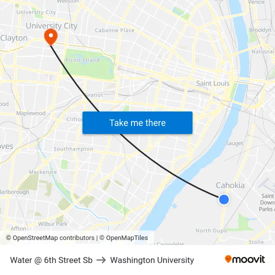 Water @ 6th Street Sb to Washington University map