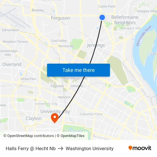 Halls Ferry @ Hecht Nb to Washington University map